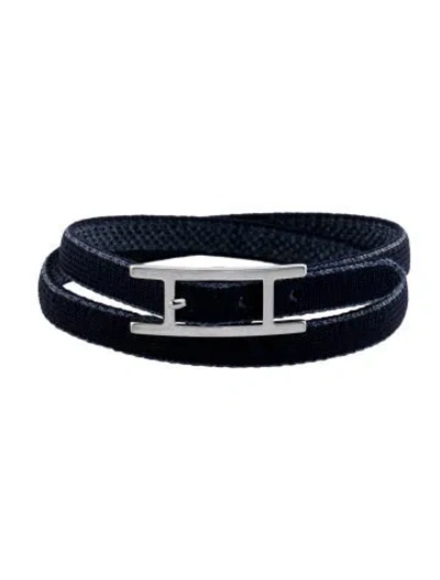 Pre-owned Hermes Nylon Behapi Double Tour Maille Sport Wrap Bracelet In Blue