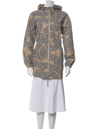 Pre-owned Hermes Nylon Printed Evening Jacket In Brown