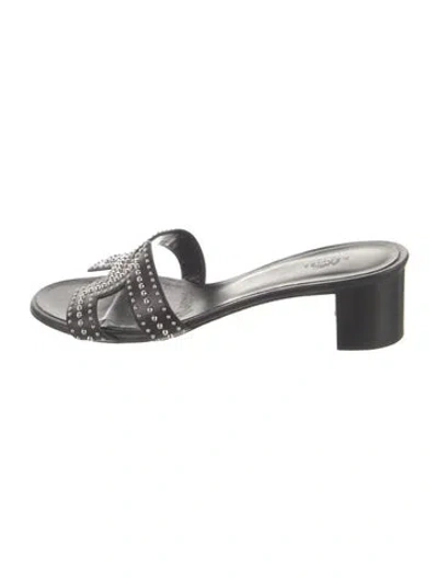 Pre-owned Hermes Oasis H Logo Slides In Black