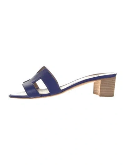 Pre-owned Hermes Oasis H Logo Slides In Blue