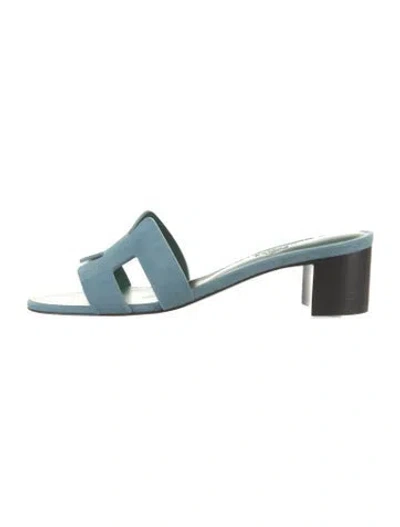 Pre-owned Hermes Oasis H Logo Slides In Blue