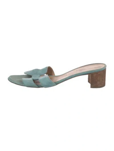 Pre-owned Hermes Oasis H Logo Slides In Blue