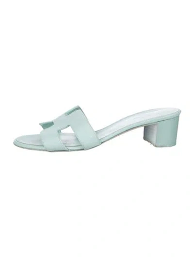 Pre-owned Hermes Oasis H Logo Slides In Blue