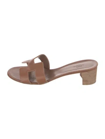 Pre-owned Hermes Oasis H Logo Slides In Brown