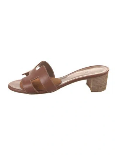 Pre-owned Hermes Oasis H Logo Slides In Brown