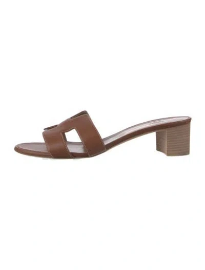 Pre-owned Hermes Oasis H Logo Slides In Brown