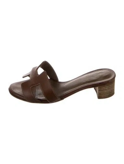 Pre-owned Hermes Oasis H Logo Slides In Brown