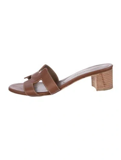 Pre-owned Hermes Oasis H Logo Slides In Brown