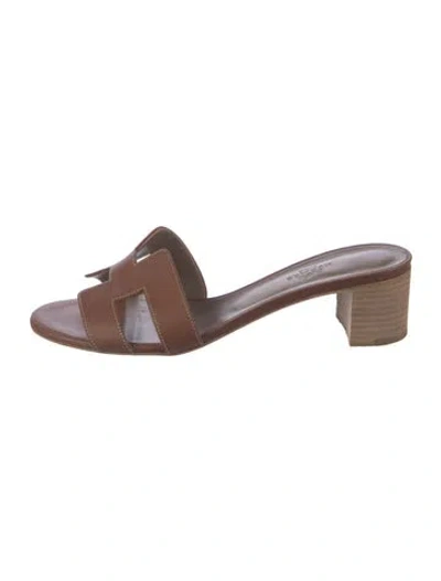 Pre-owned Hermes Oasis H Logo Slides In Brown