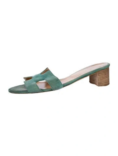 Pre-owned Hermes Oasis H Logo Slides In Green