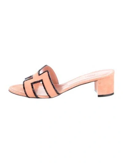 Pre-owned Hermes Oasis H Logo Slides In Orange