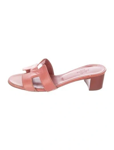 Pre-owned Hermes Oasis H Logo Slides In Pink
