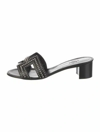 Pre-owned Hermes Oasis Leather Slides In Black