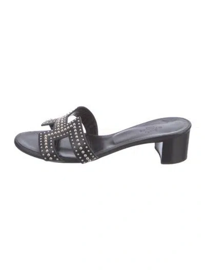 Pre-owned Hermes Oasis Leather Slides In Black