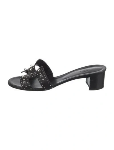 Pre-owned Hermes Oasis Leather Slides In Black