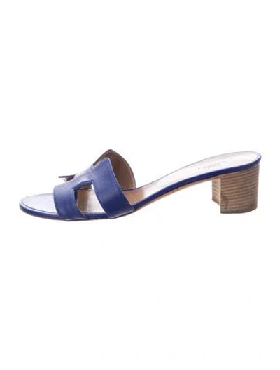 Pre-owned Hermes Oasis Leather Slides In Blue