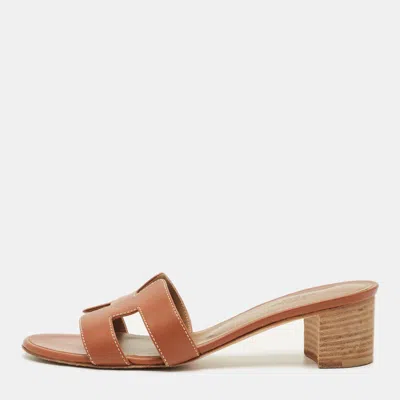 Pre-owned Hermes Hermès Oasis Size 36 Brown Leather Slide Sandals