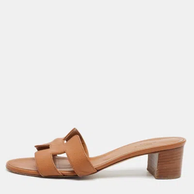 Pre-owned Hermes Oasis Size 37 Brown Slide Sandals