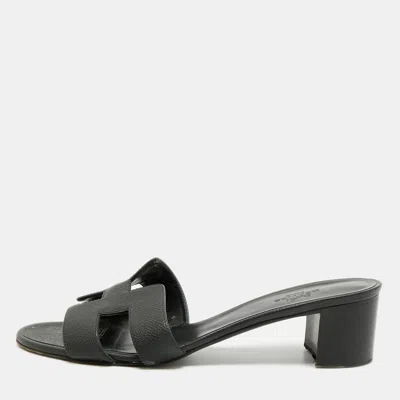Pre-owned Hermes Hermès Oasis Size 39 Black Leather Slide Sandals