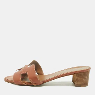 Pre-owned Hermes Oasis Size 39 Brown Leather Slide Sandals