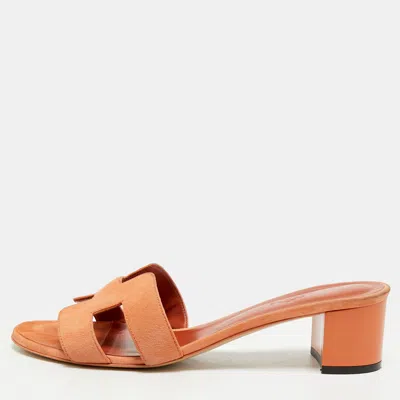 Pre-owned Hermes Oasis Size 40 Orange Suede Slide Sandals