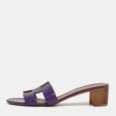 Pre-owned Hermes Hermès Oasis Size 41 Purple Leather Slide Sandals