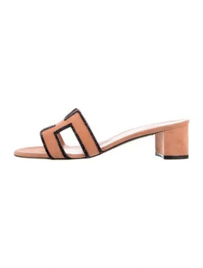 Pre-owned Hermes Oasis Suede Mules In Pink