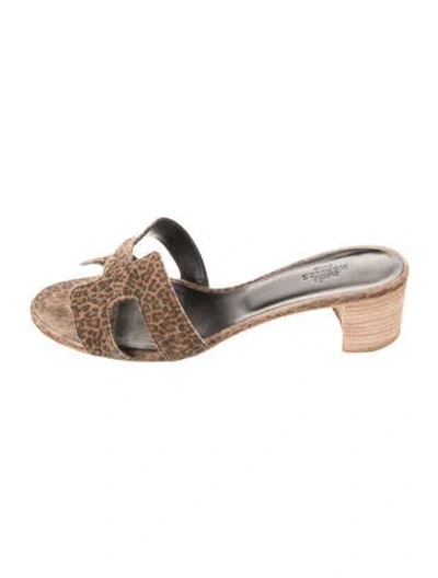 Pre-owned Hermes Oasis Suede Slides In Brown
