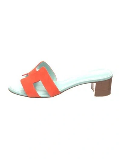 Pre-owned Hermes Oasis Suede Slides In Orange