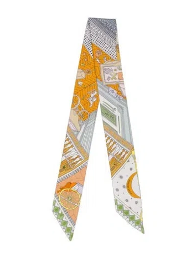 Pre-owned Hermes Objet De Curiosite Silk Twilly Scarf In Orange