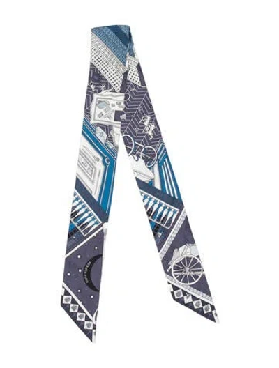 Pre-owned Hermes Objets De Curiosite Silk Twilly Scarf In Blue