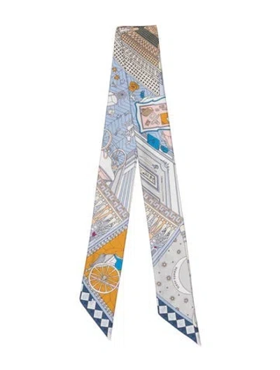 Pre-owned Hermes Objets De Curiosite Silk Twilly Scarf In Blue
