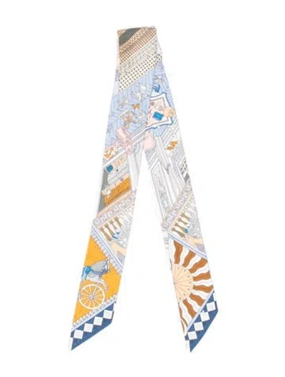 Pre-owned Hermes Objets De Curiosite Silk Twilly Scarf In Blue