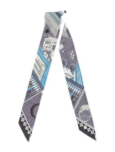 Pre-owned Hermes Objets De Curiosite Silk Twilly Scarf In Grey
