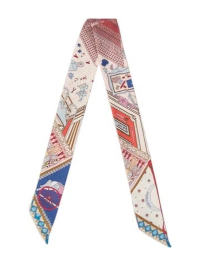 Pre-owned Hermes Objets De Curiosite Silk Twilly Scarf In Neutrals