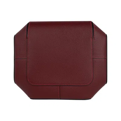 Pre-owned Hermes Octogone Pochette Clutch Bag Rouge H Epsom Leather In Brown