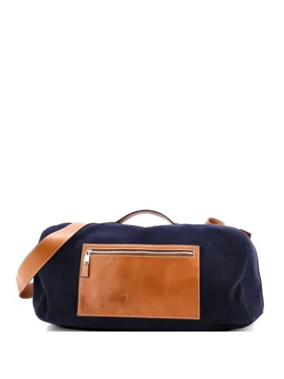 Pre-owned Hermes Odyssee Terre Duffle Bag Canvas With Leather Travel Bag In Blue