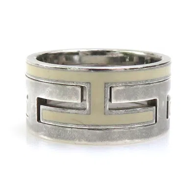 Pre-owned Hermes Off-white Silver Enamel Silver 925 Band Ring ()