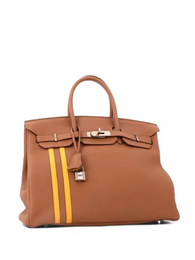 Pre-owned Hermes Officier Birkin Bag Limited Edition Togo With Swift 35 Tote Bag In Brown