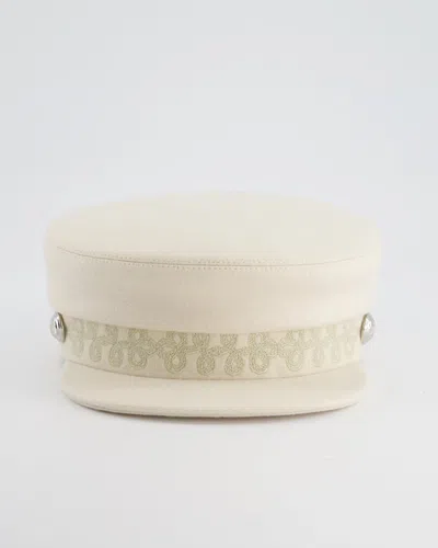 Pre-owned Hermes Hermès Offwool Cabourg En Finesse Cap With Silver Hardware In White