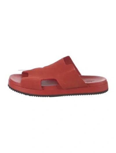 Pre-owned Hermes Ohe Suede Slides In Red