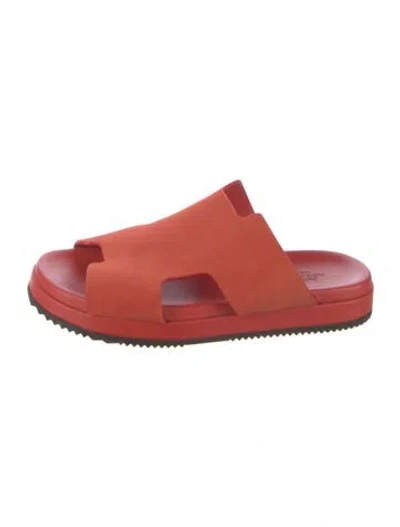 Pre-owned Hermes Ohe Suede Slides In Red