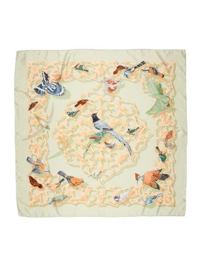 Pre-owned Hermes Oiseaux De L'inde Silk Scarf In Green
