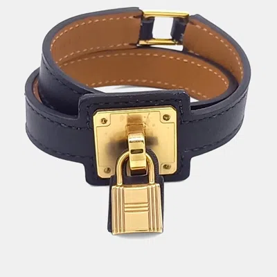 Pre-owned Hermes Hermès O'kelly Black Leather Bracelet (y) Ghw