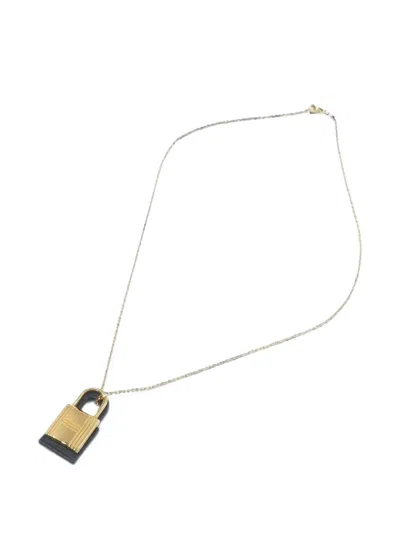 Pre-owned Hermes O'kelly Calfskin Necklace In Gold