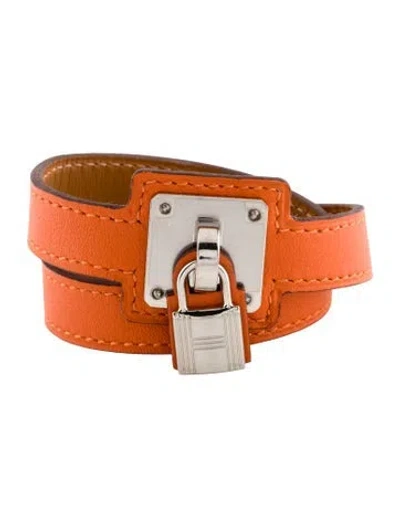 Pre-owned Hermes O'kelly Double Tour Bracelet In Orange