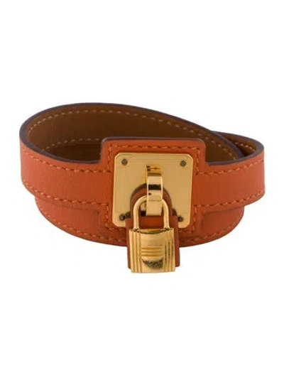 Pre-owned Hermes O'kelly Double Tour Charm Bracelet In Brown