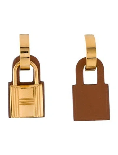 Pre-owned Hermes O'kelly Leather Drop Earrings In Brown