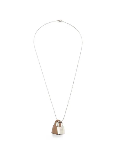 Pre-owned Hermes O'kelly Leather Pendant Necklace In Silver