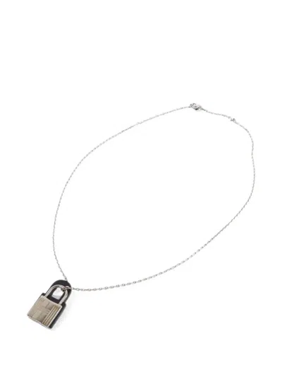 Pre-owned Hermes O'kelly Leather-pendant Necklace In Silver